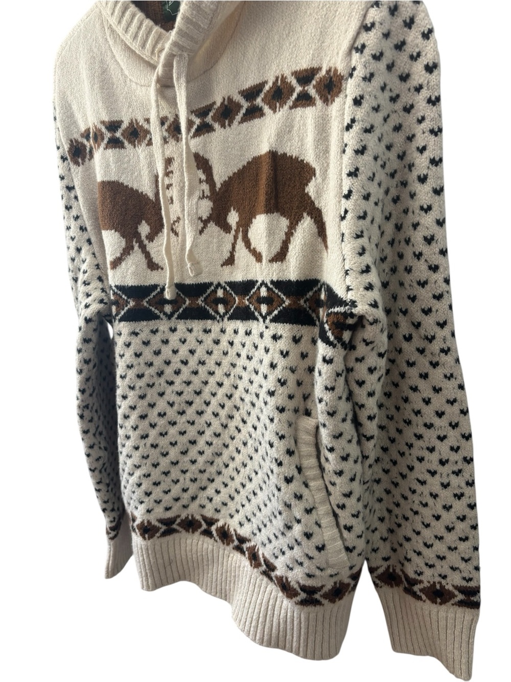 American Eagle Elk Fairisle Sweater Mens Size Large Hoodie in Cream Super Soft - Picture 3 of 7